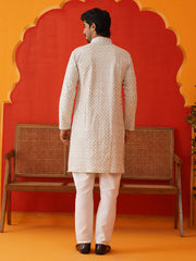 Sequins & Embroidered Kurta Pyjama Set For Men ( JJOKP P 5128Grey )