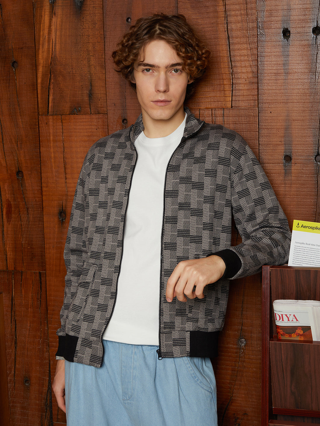 Mens Ash Grey Zip Front Brick Jacket