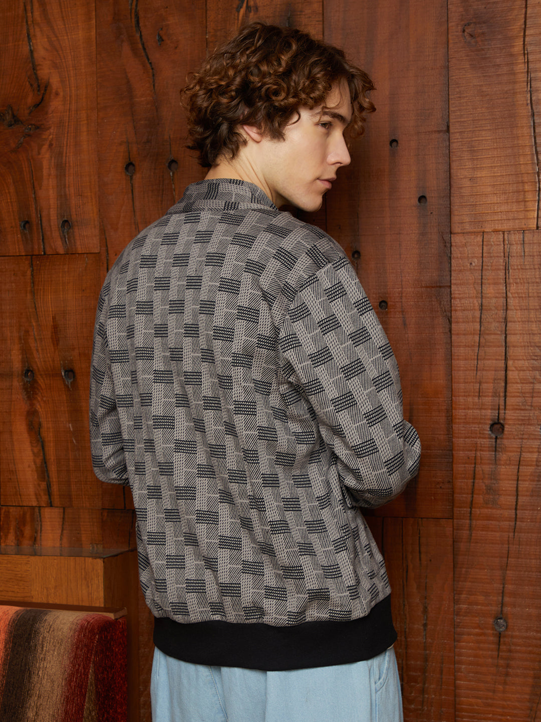 Mens Ash Grey Zip Front Brick Jacket