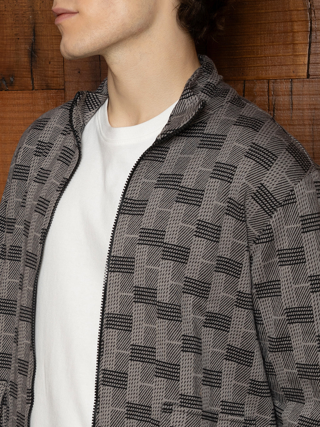 Mens Ash Grey Zip Front Brick Jacket