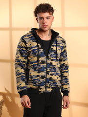 Mens Navy Blue Camouflage Hoodie With Insert Pocket