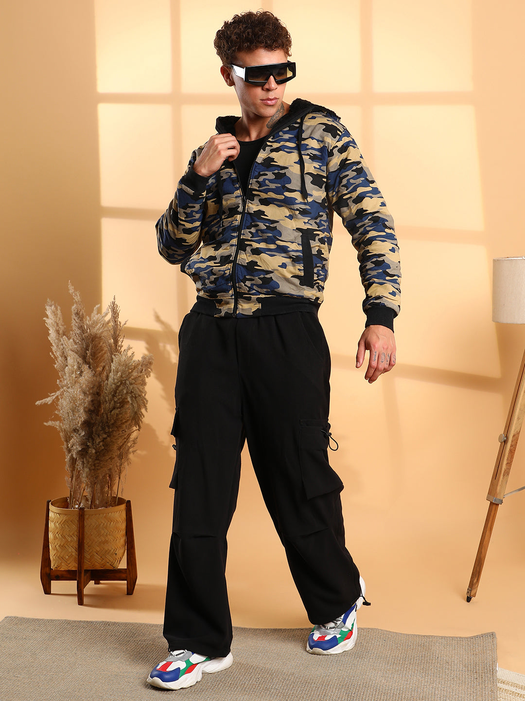 Mens Navy Blue Camouflage Hoodie With Insert Pocket