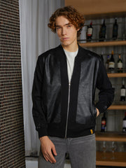 Mens Onyx Black Self Patch Bomber Jacket