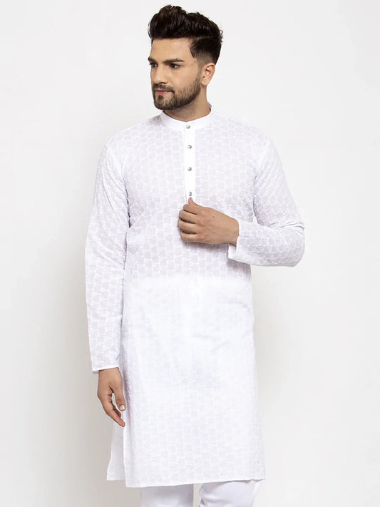 Men White Chikan Kurta Only ( KO 561 White )