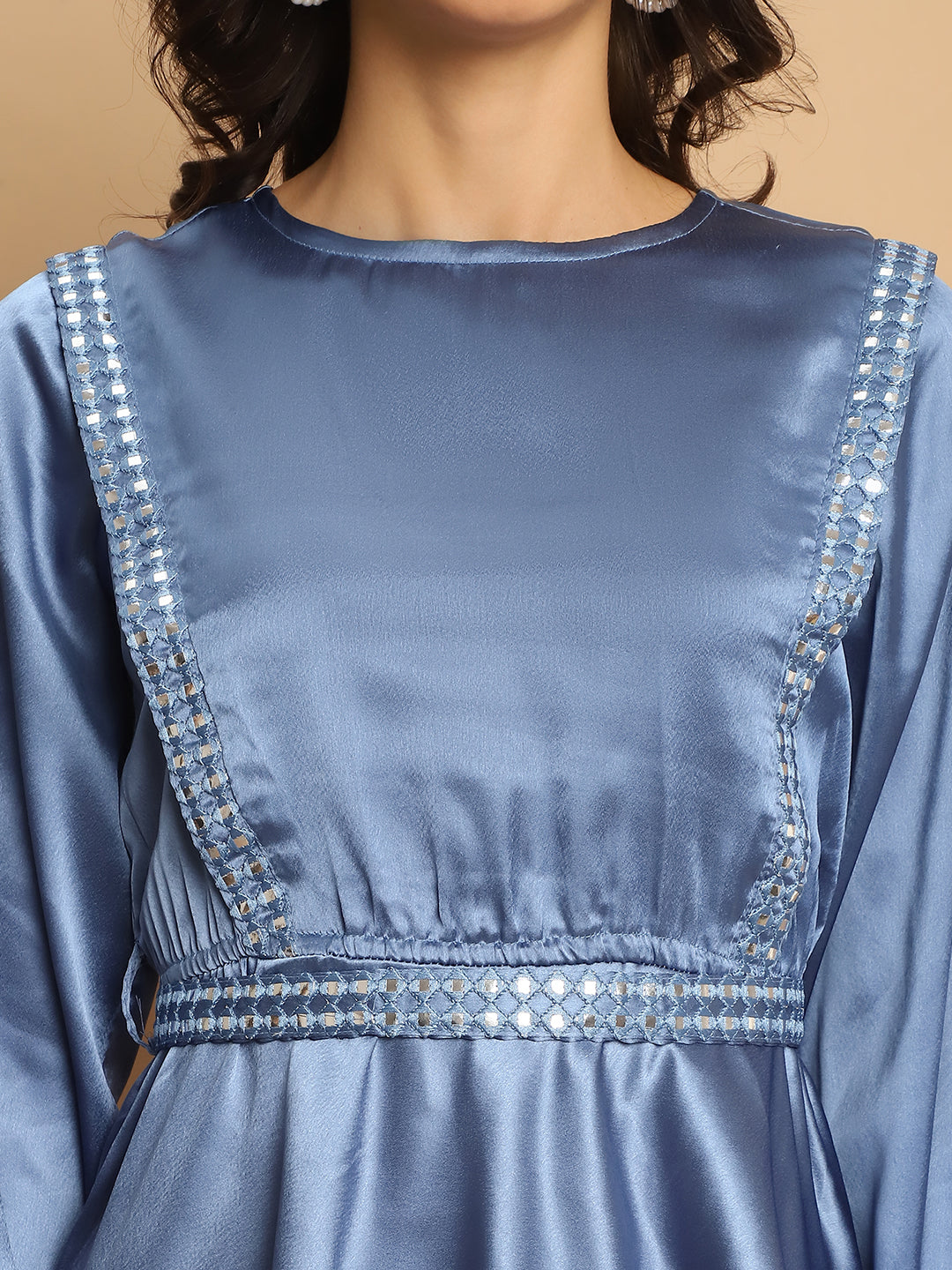 Womens Embroidered A Line Top And Trouser With Belt Injncs