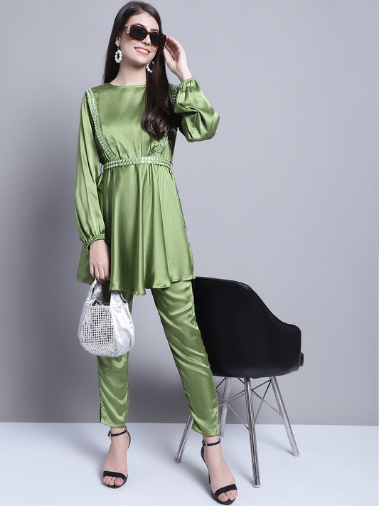 Womens Embroidered A Line Top And Trouser With Belt