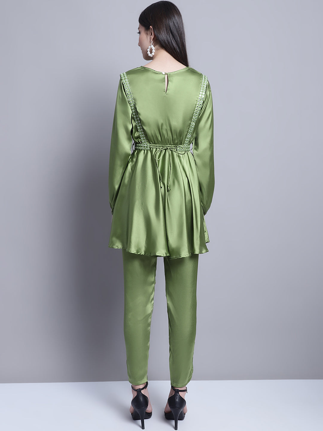 Womens Embroidered A Line Top And Trouser With Belt