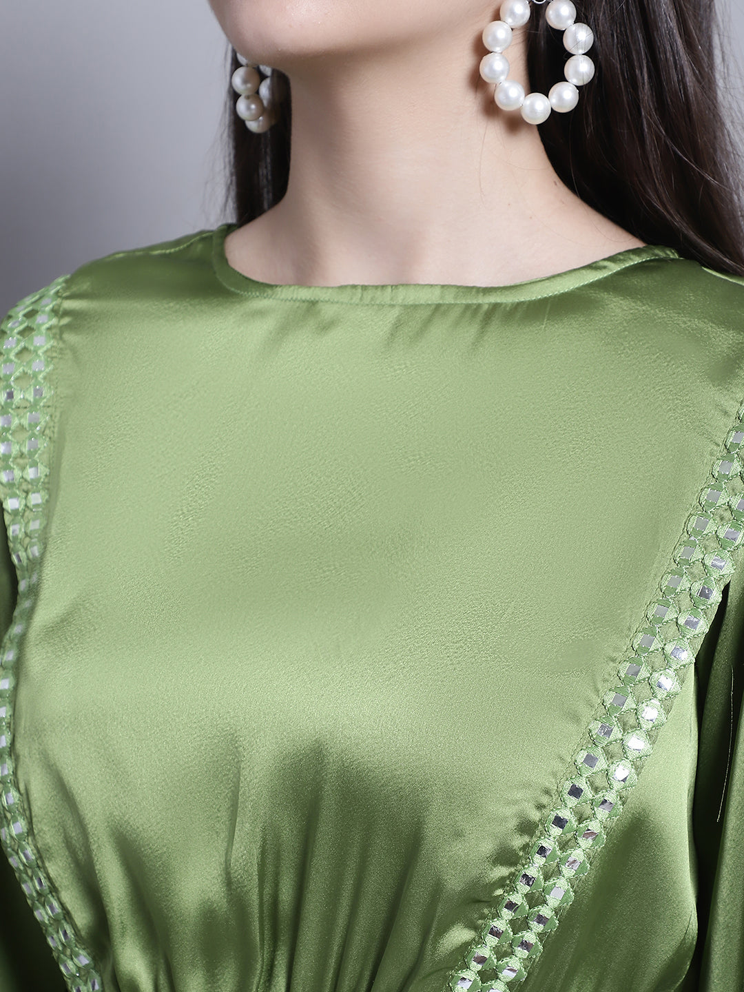 Womens Embroidered A Line Top And Trouser With Belt