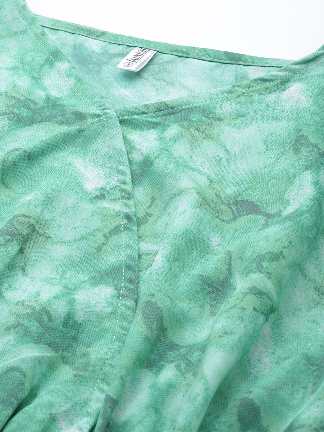 Women Green Printed Crop Top With Palazzos