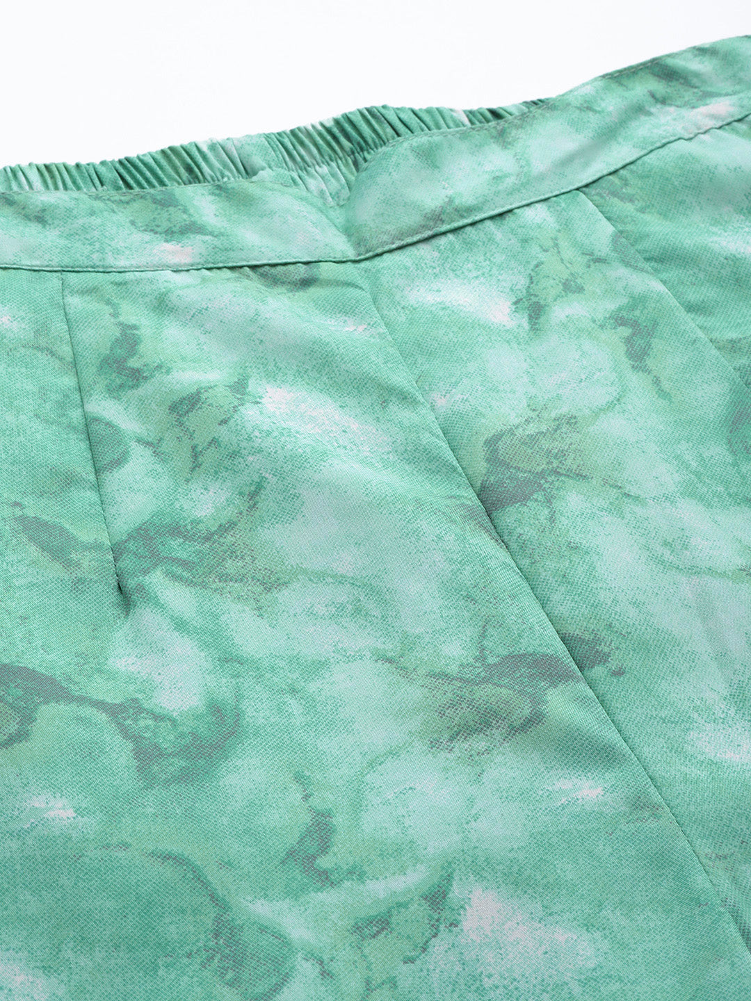 Women Green Printed Crop Top With Palazzos