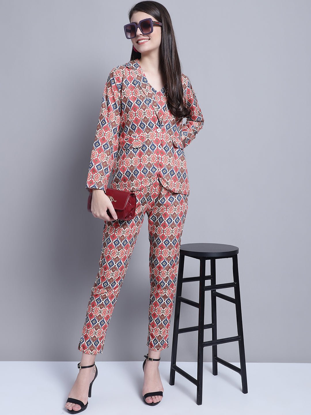 Womens Digital Printed Crop Top And Jacket Set