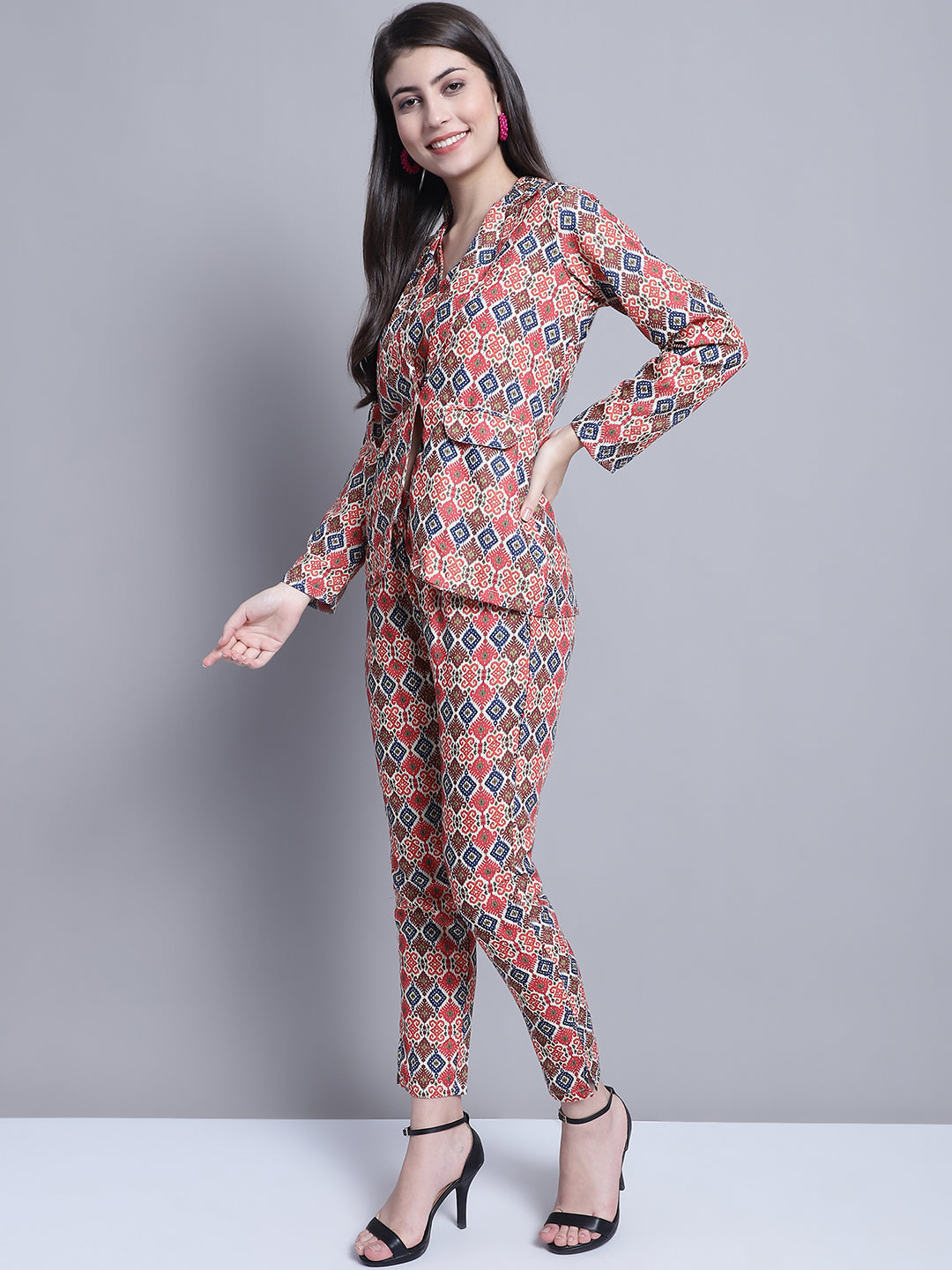 Womens Digital Printed Crop Top And Jacket Set