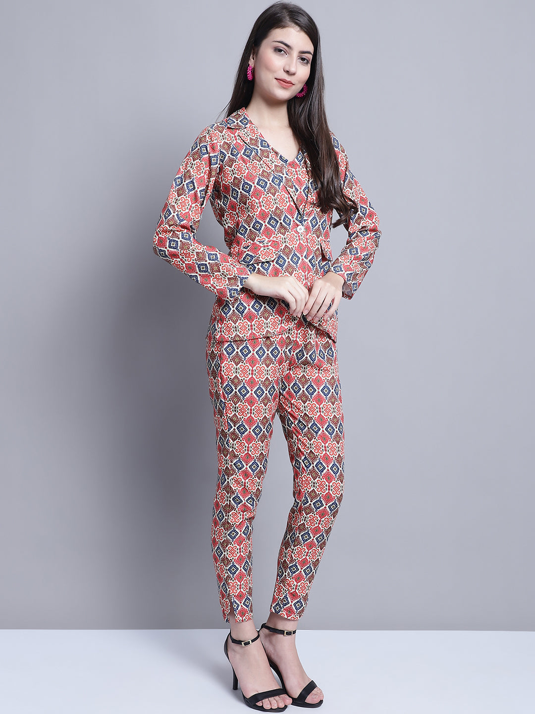 Womens Digital Printed Crop Top And Jacket Set