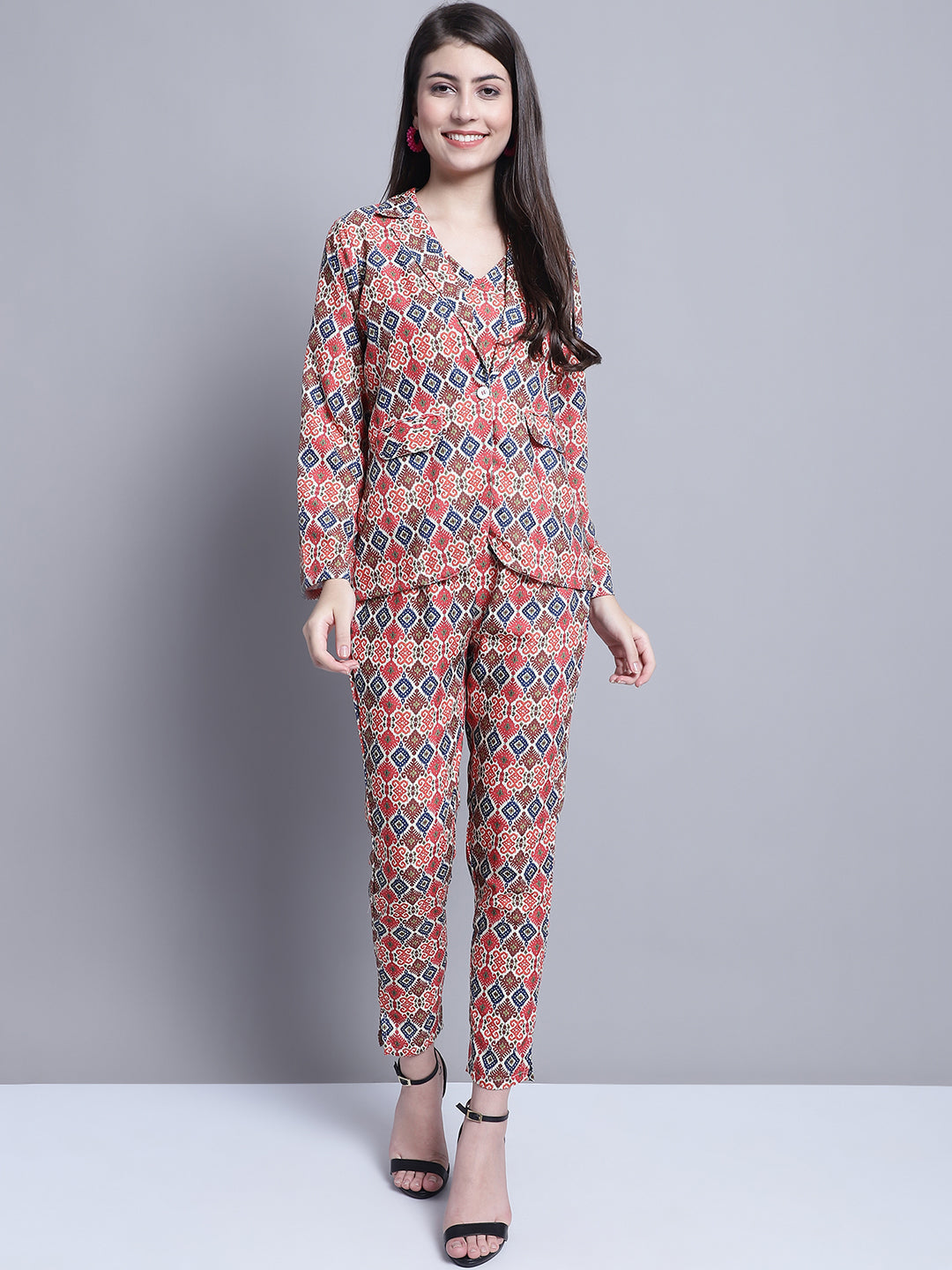 Womens Digital Printed Crop Top And Jacket Set