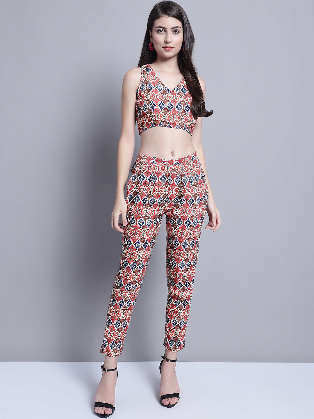Womens Digital Printed Crop Top And Jacket Set
