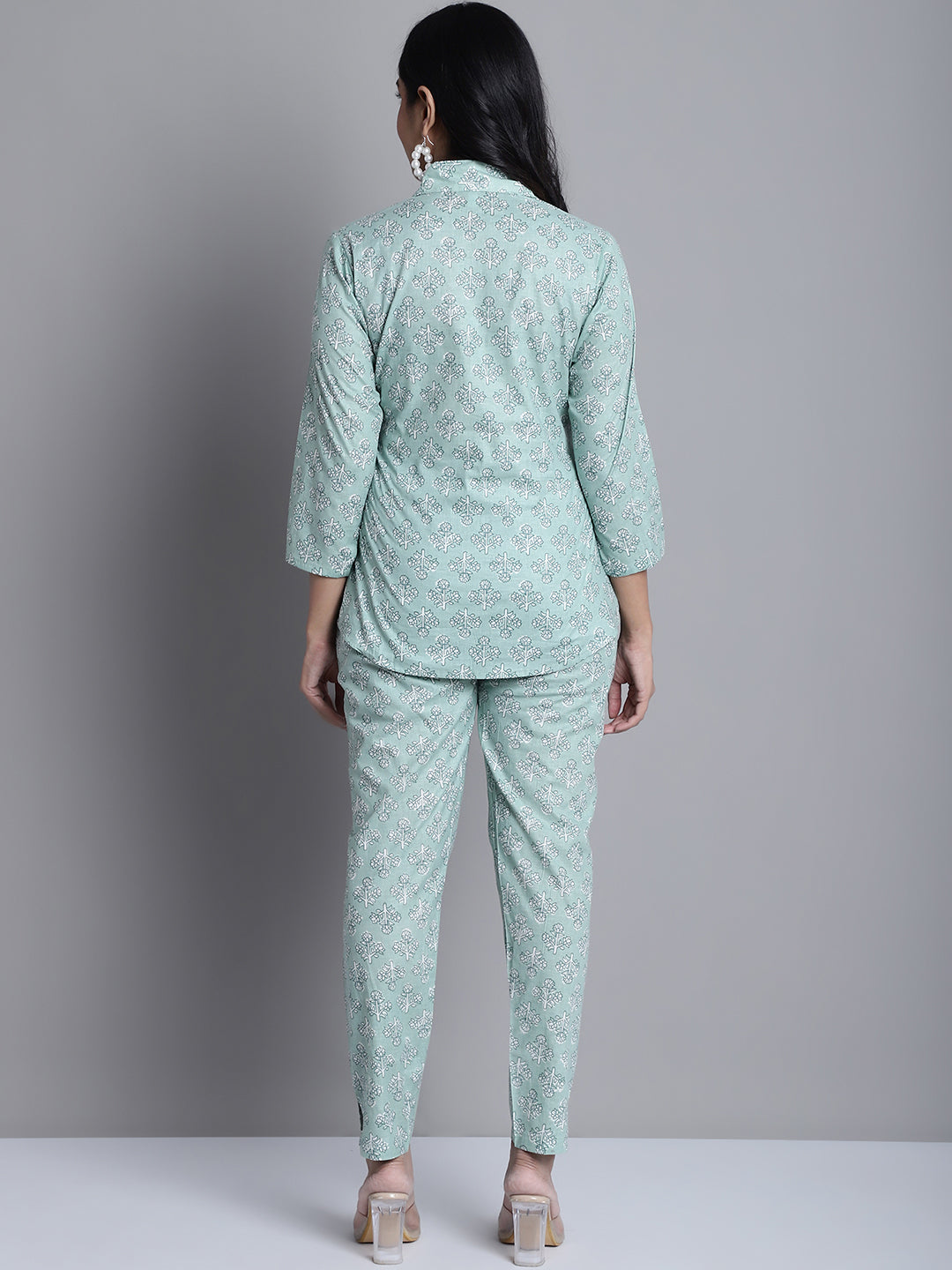 Womens Lime Green Printed Shirt And Trouser Co Ords Set