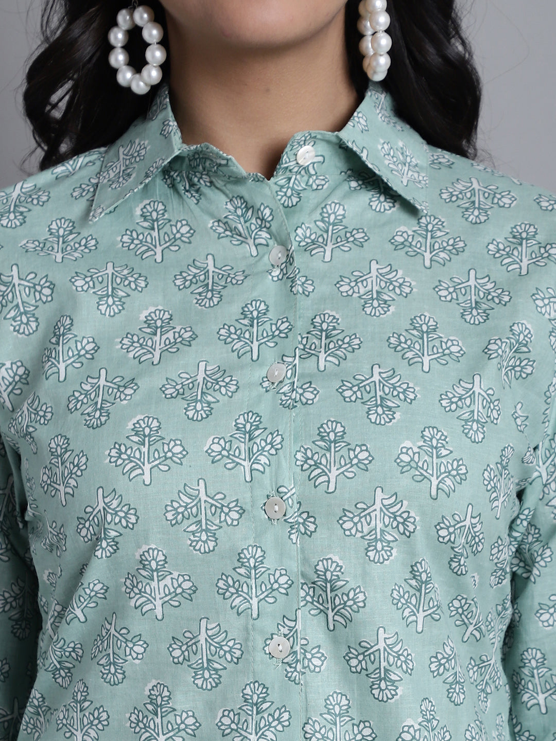 Womens Lime Green Printed Shirt And Trouser Co Ords Set