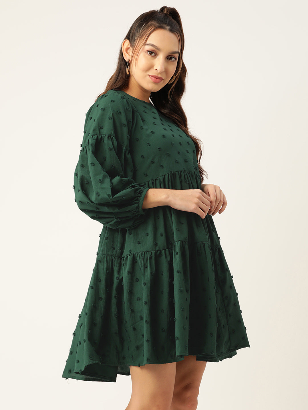 Women Georgette Puff Sleeves Tiered Dress