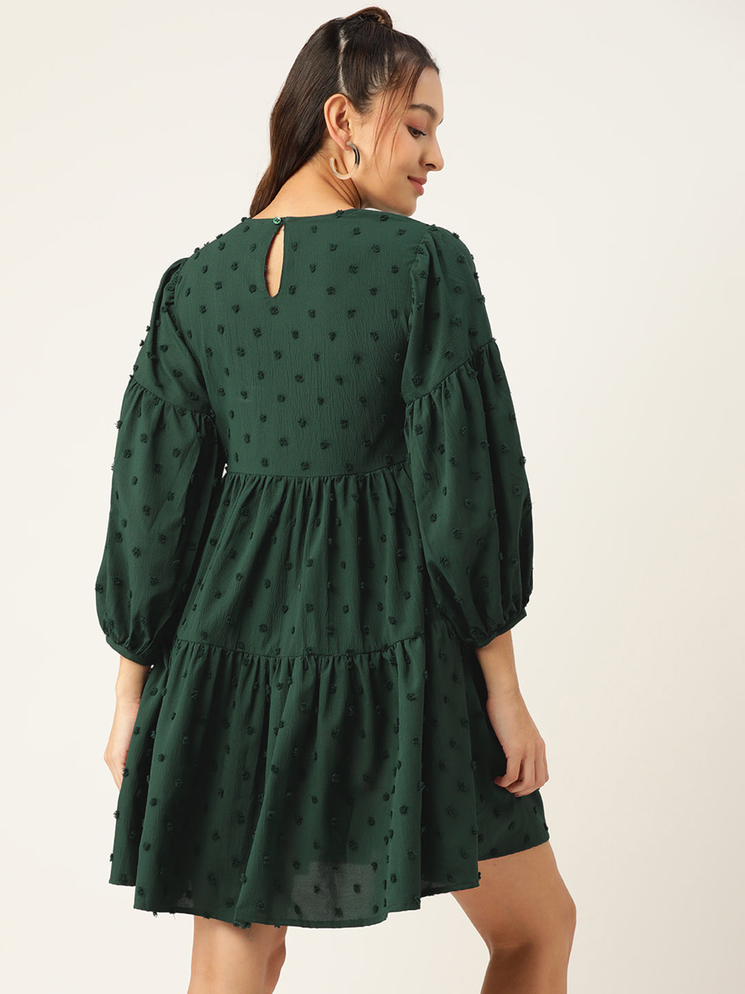 Women Georgette Puff Sleeves Tiered Dress