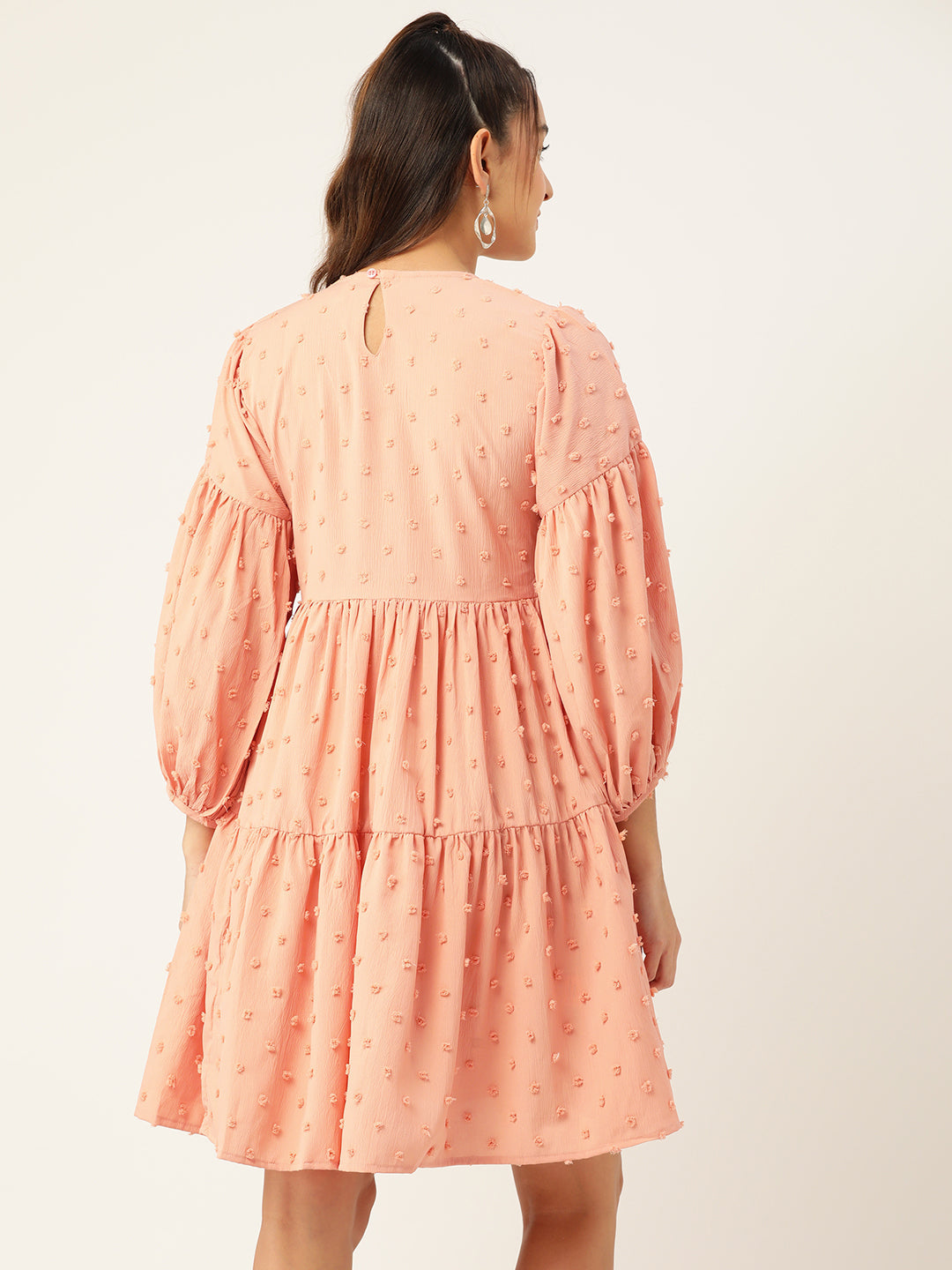 Women Georgette Puff Sleeves Tiered Dress 1