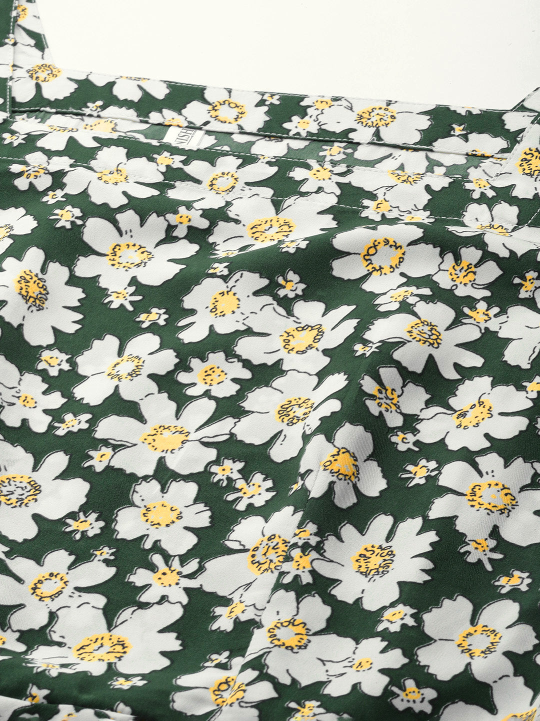 Women Floral Print Puff Sleeves Crepe Midi Dress