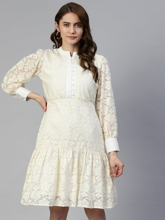 Cream Net Tiered Dress