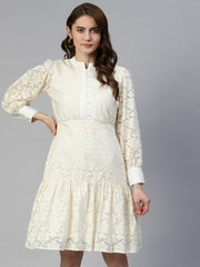 Cream Net Tiered Dress