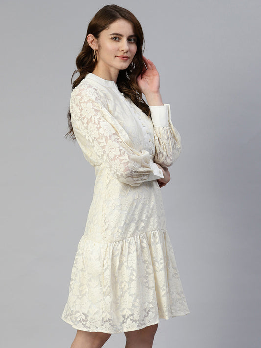 Cream Net Tiered Dress