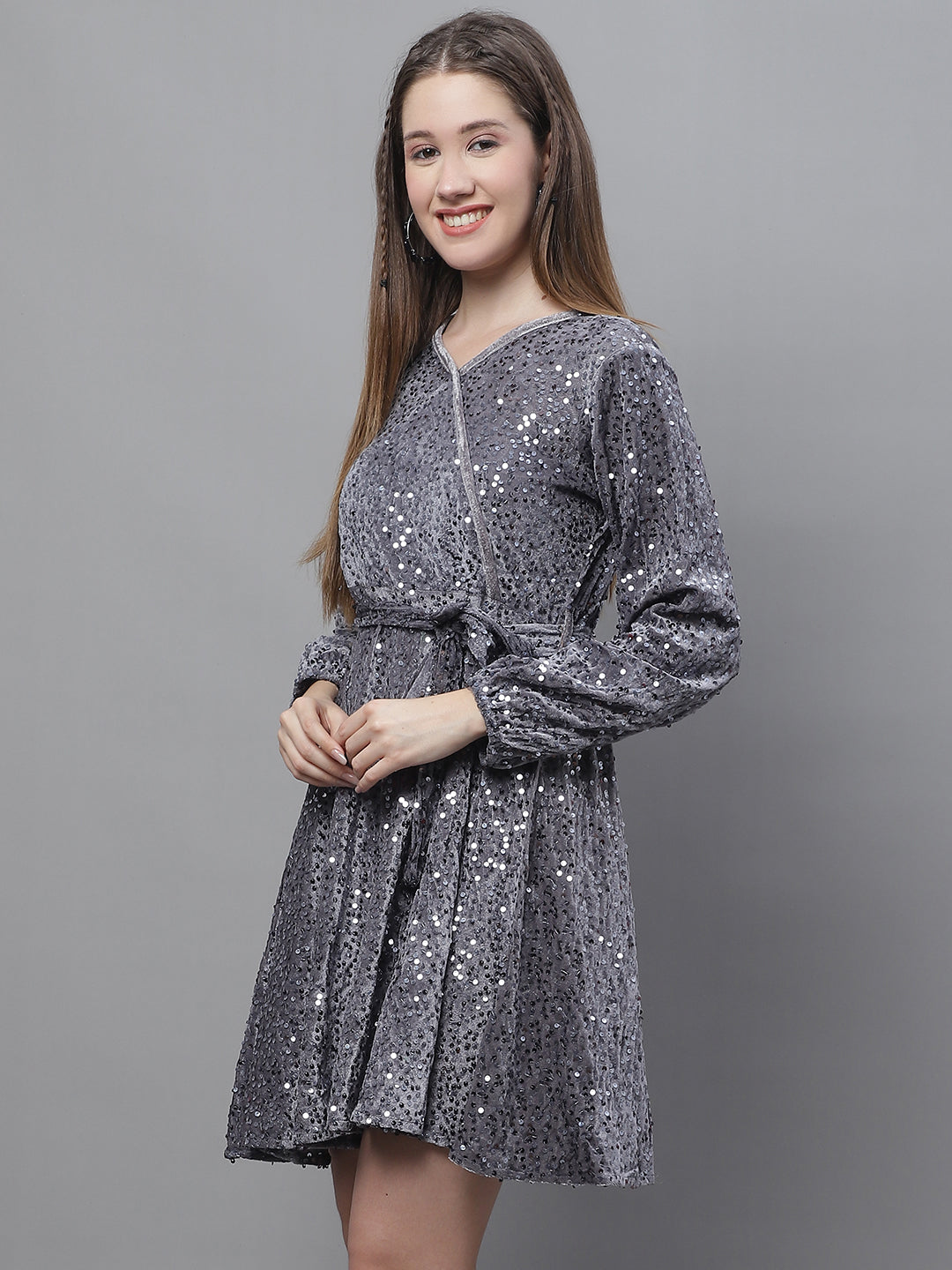Womens Sequin Velvet A Line Dress