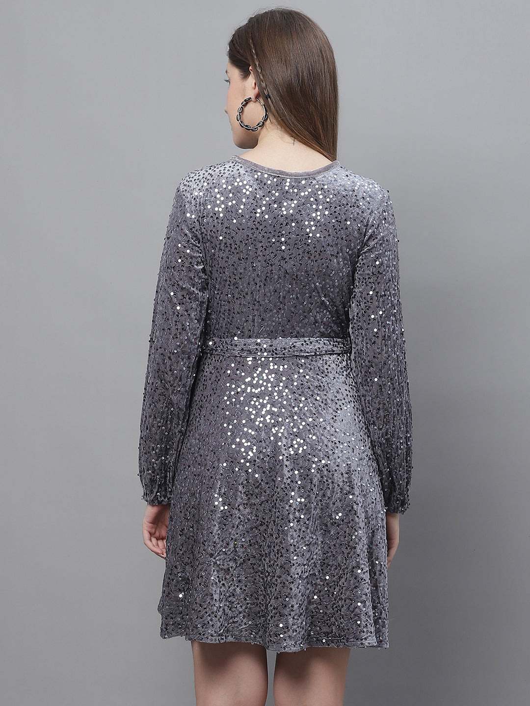 Womens Sequin Velvet A Line Dress