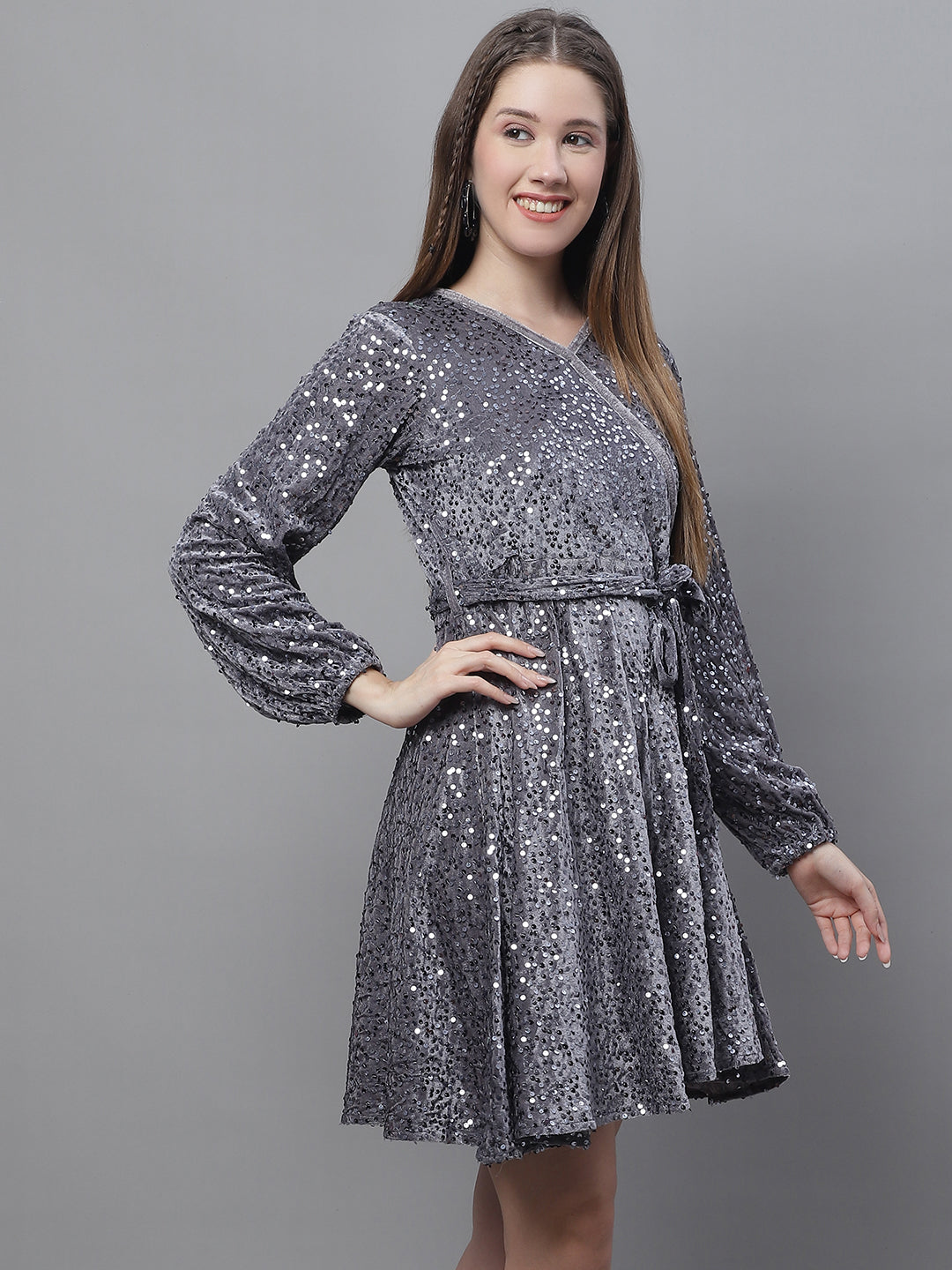 Womens Sequin Velvet A Line Dress