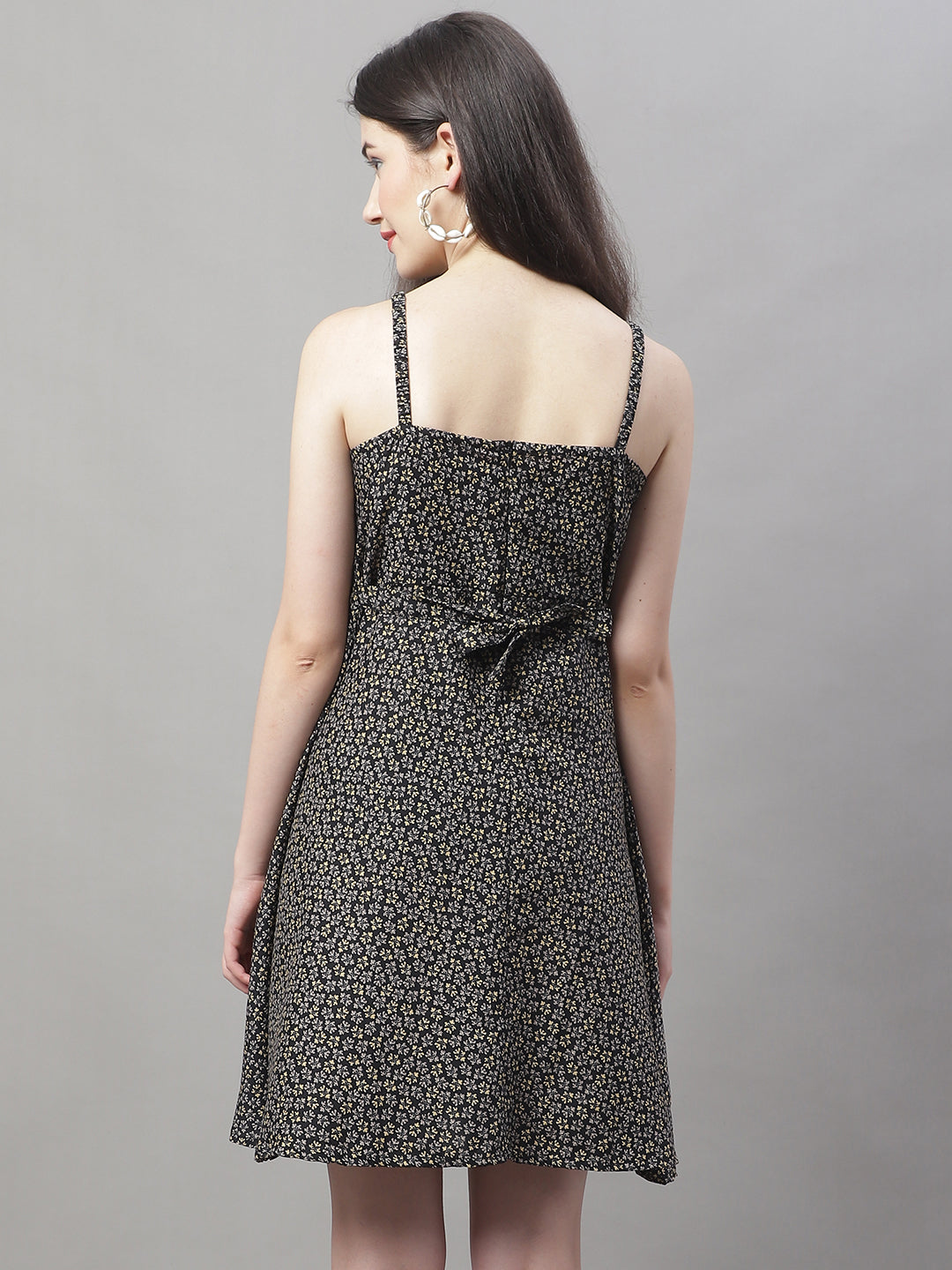 Women Peach Floral Printed A Line Dresses