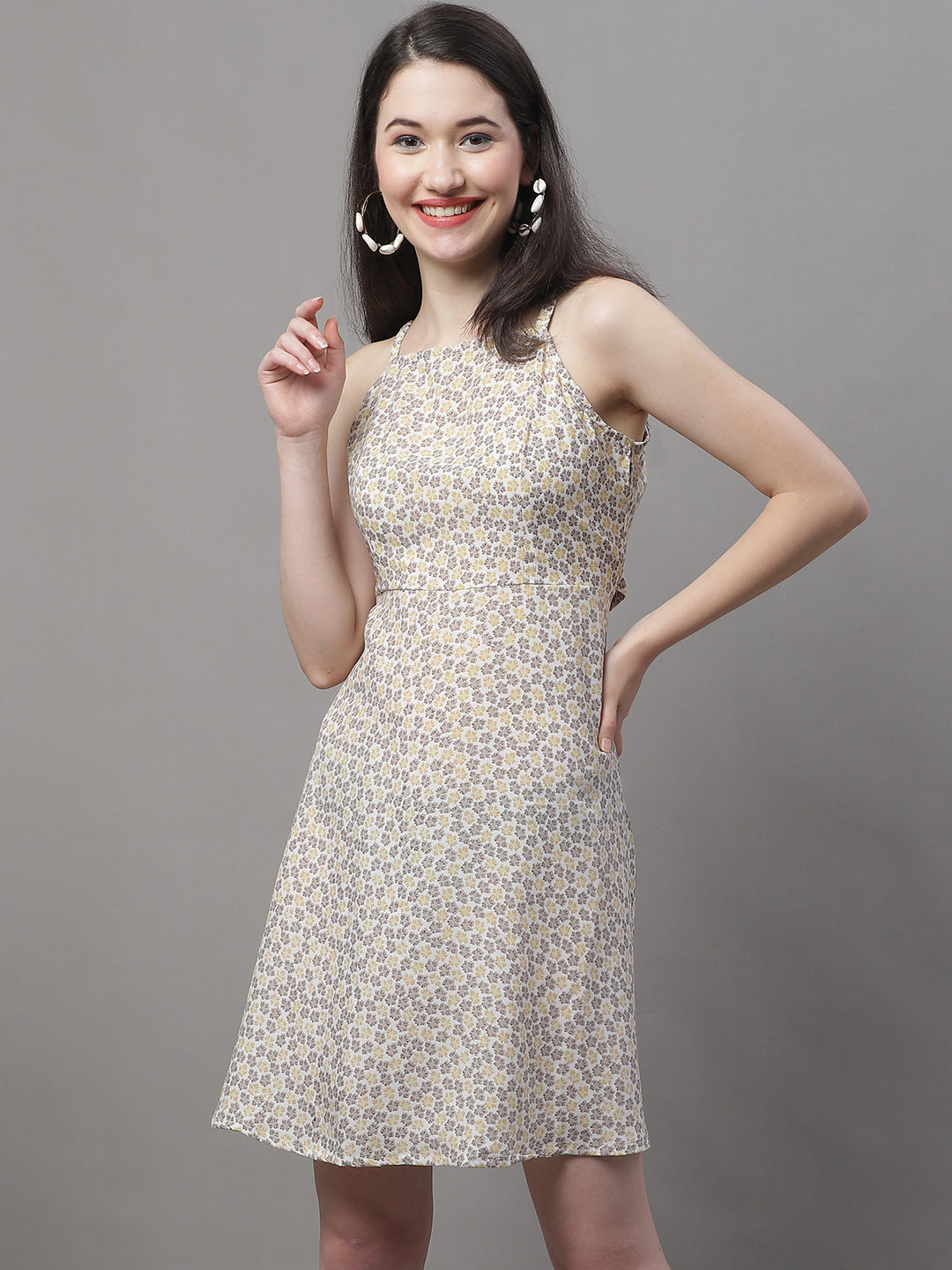 Women Peach Floral Printed A Line Dresses