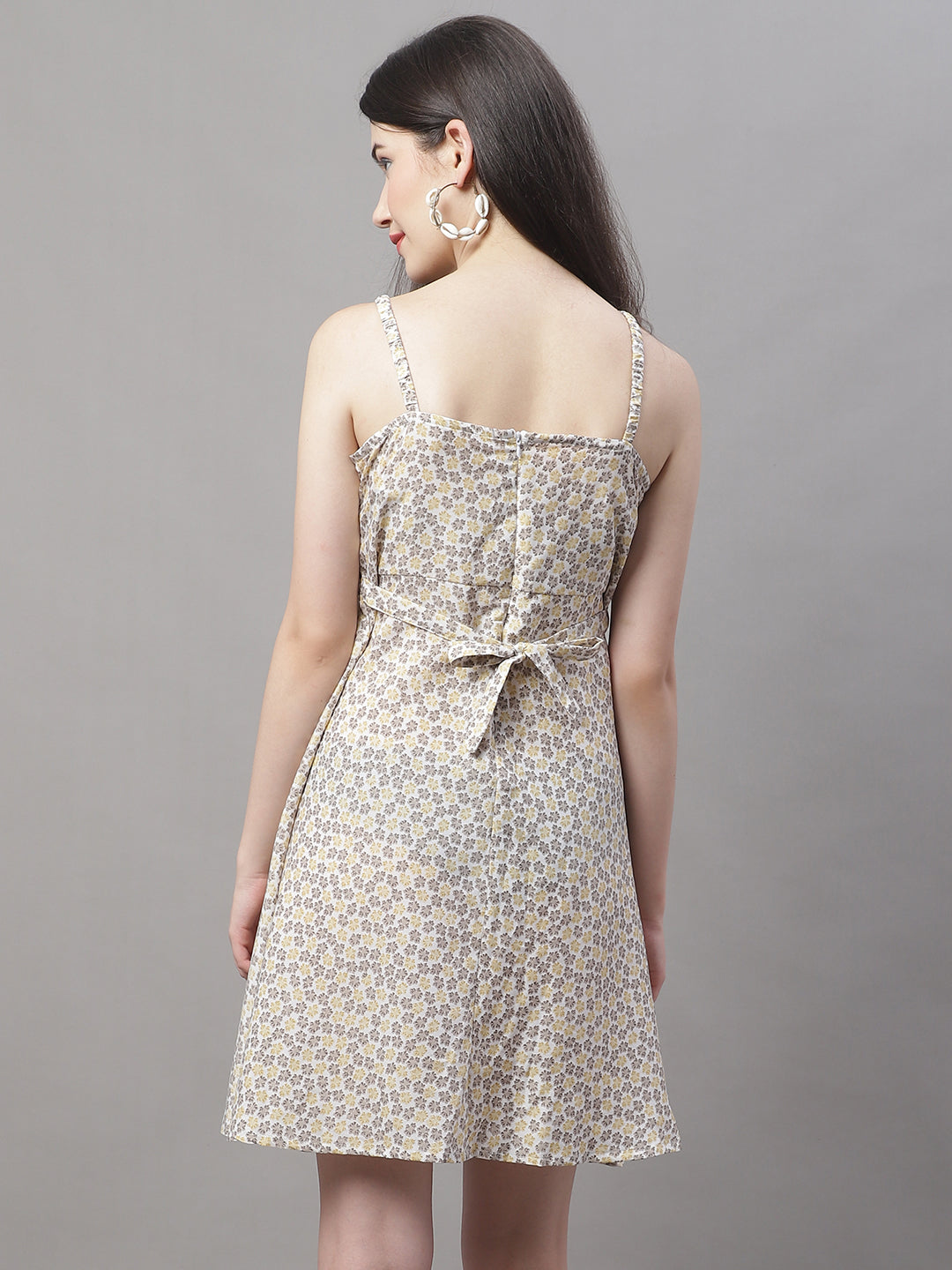 Women Peach Floral Printed A Line Dresses