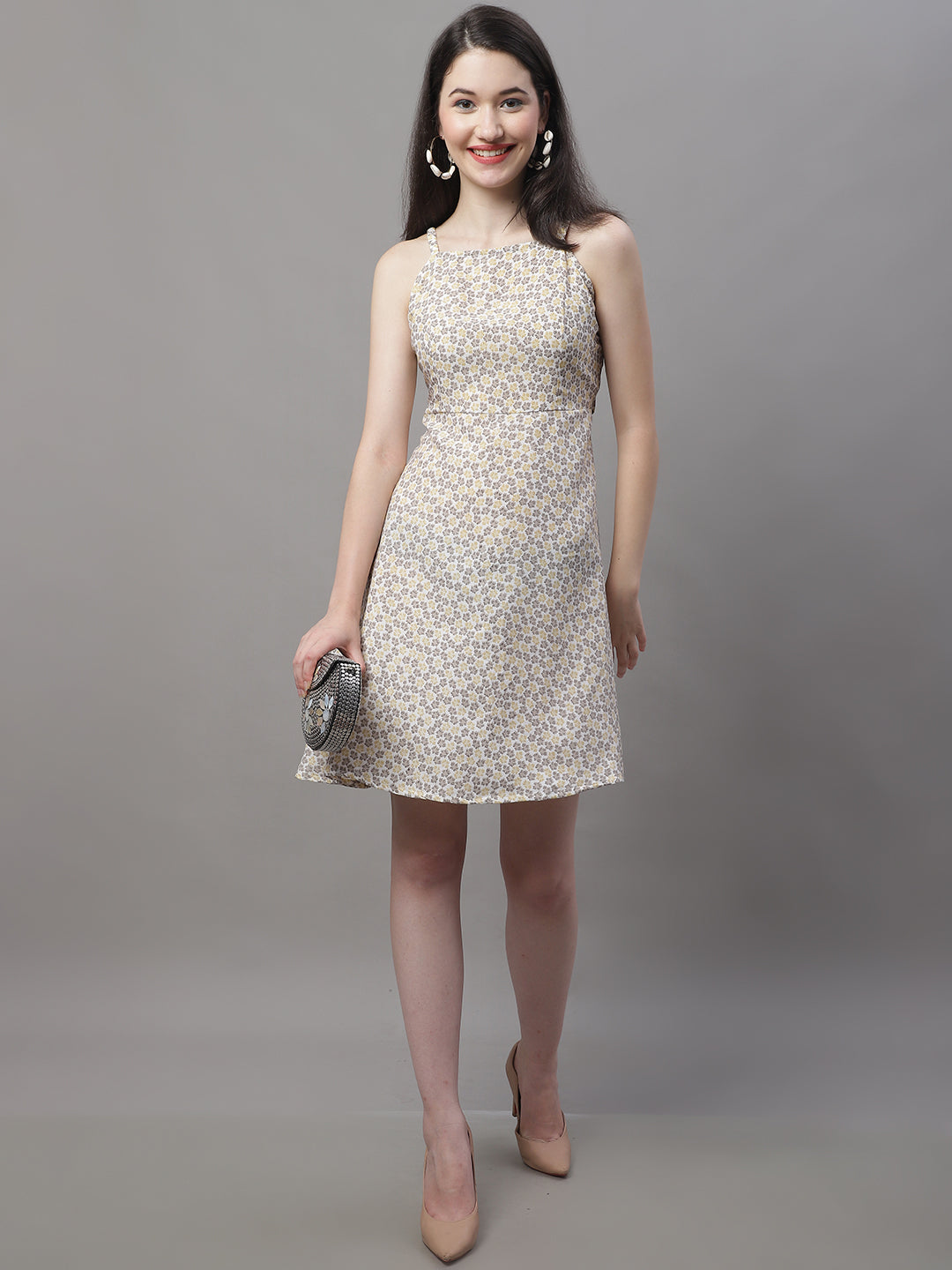 Women Peach Floral Printed A Line Dresses