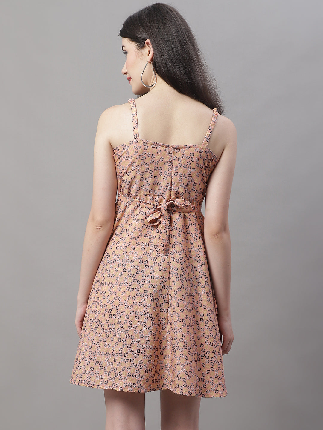 Women Peach Floral Printed A Line Dresses