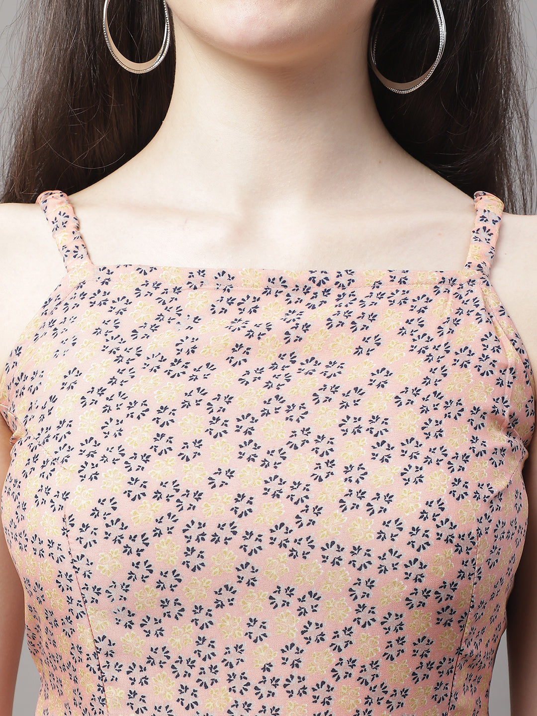 Women Peach Floral Printed A Line Dresses