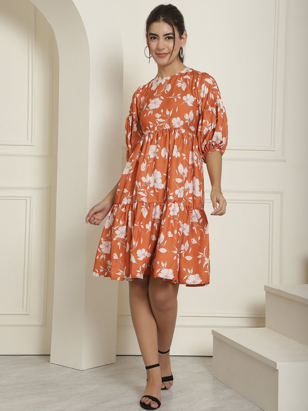 Women Mustard Printed A Line Dress