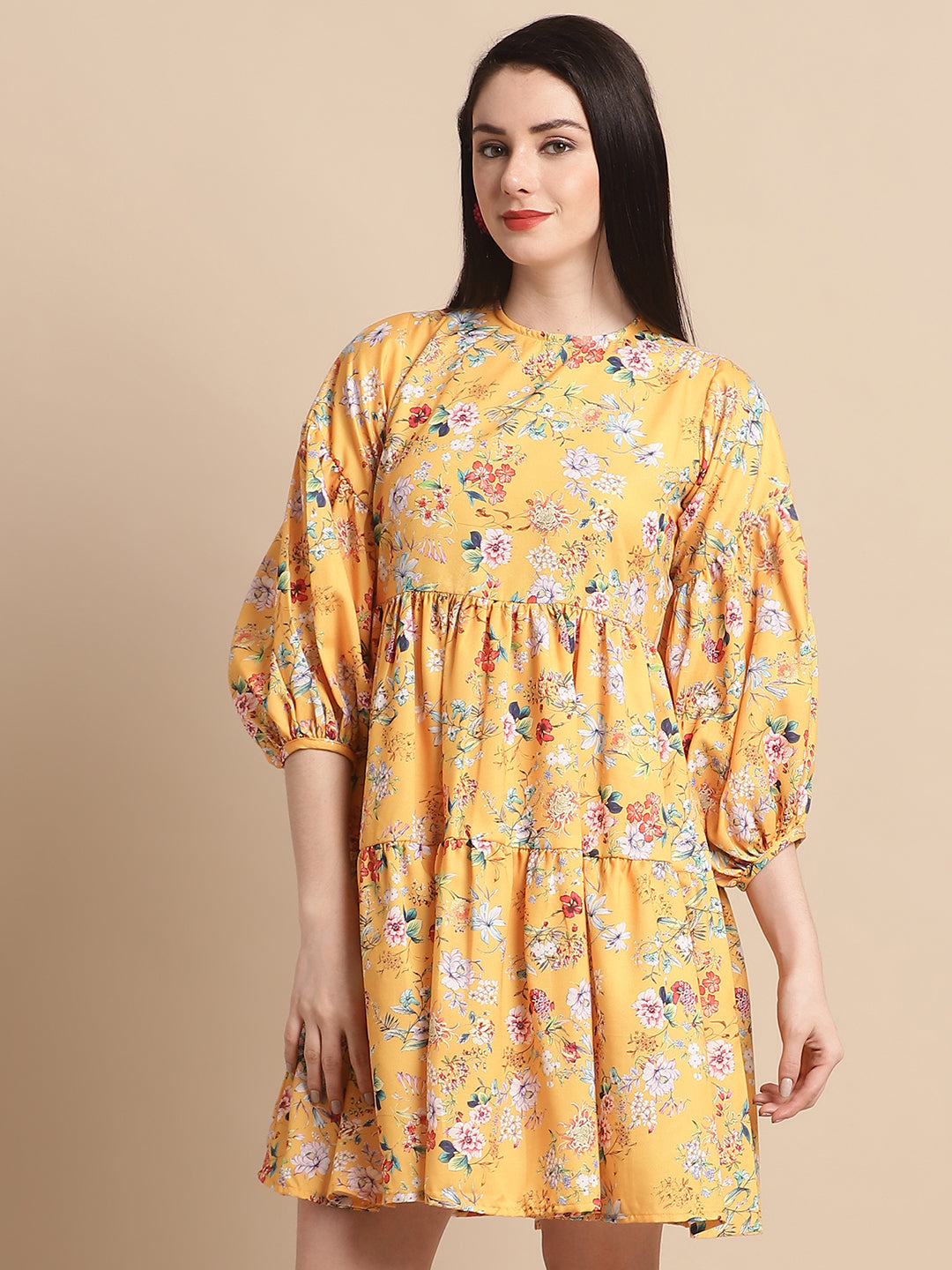 Women Yellow Printed A Line Dress