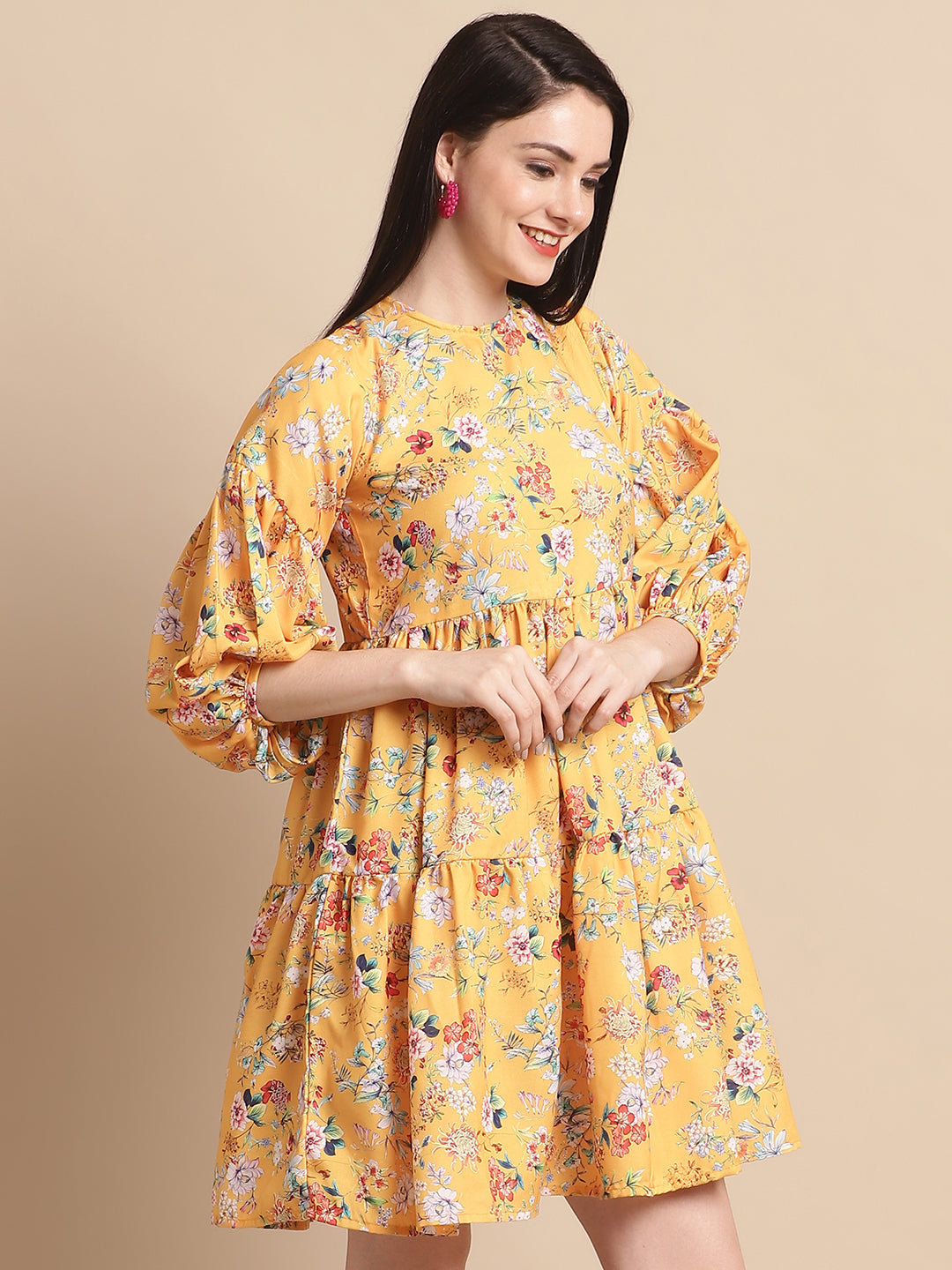 Women Yellow Printed A Line Dress