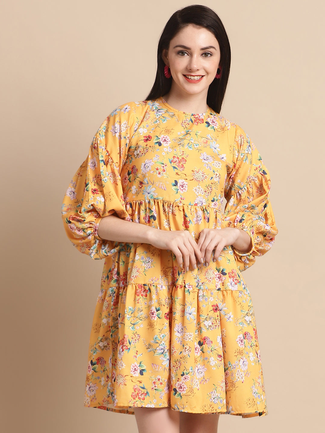 Women Yellow Printed A Line Dress