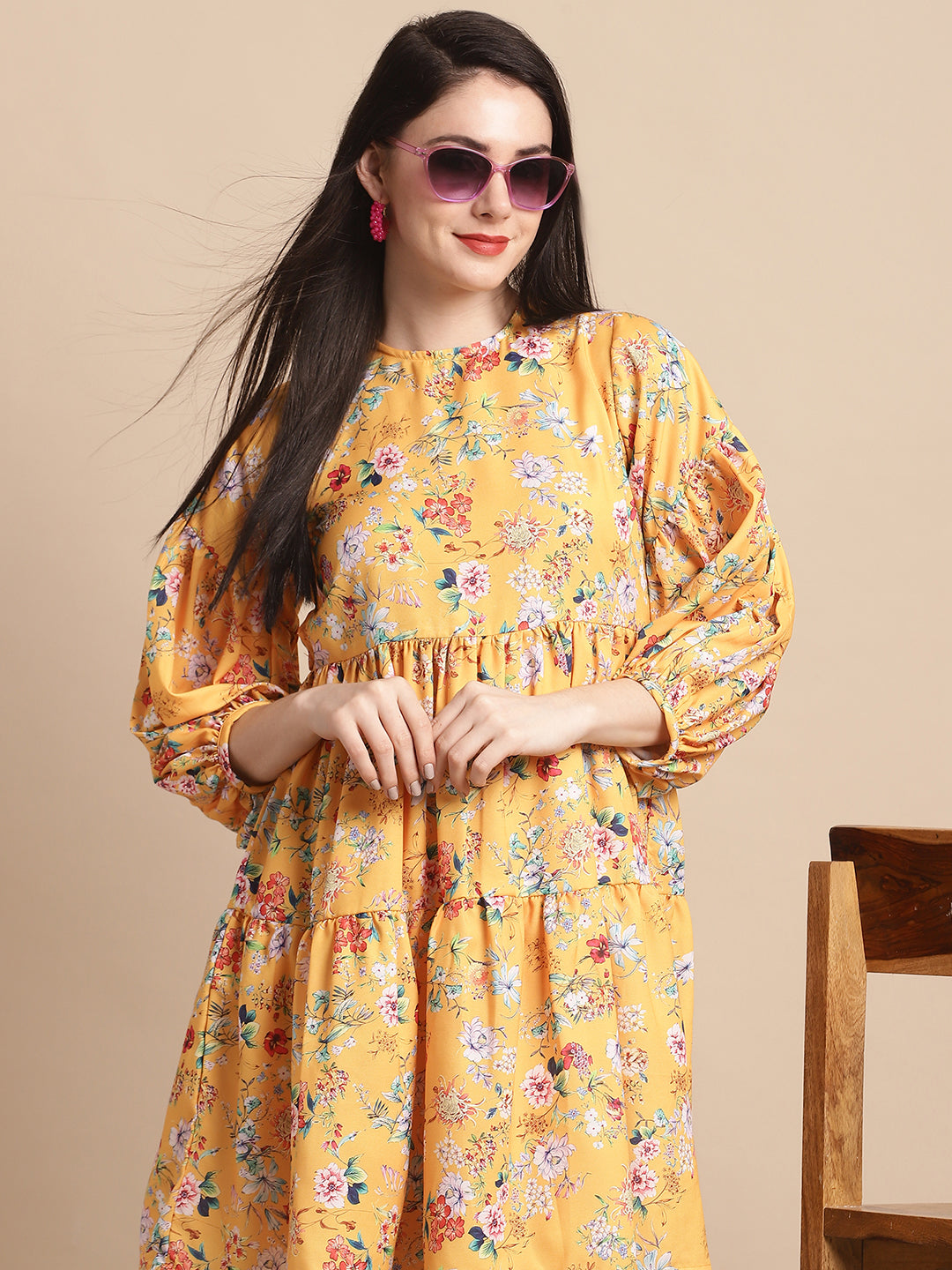 Women Yellow Printed A Line Dress