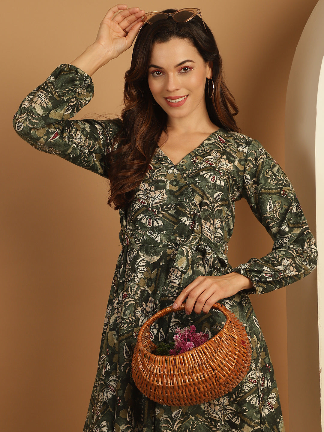 Womens Floral Print Short Western Dress