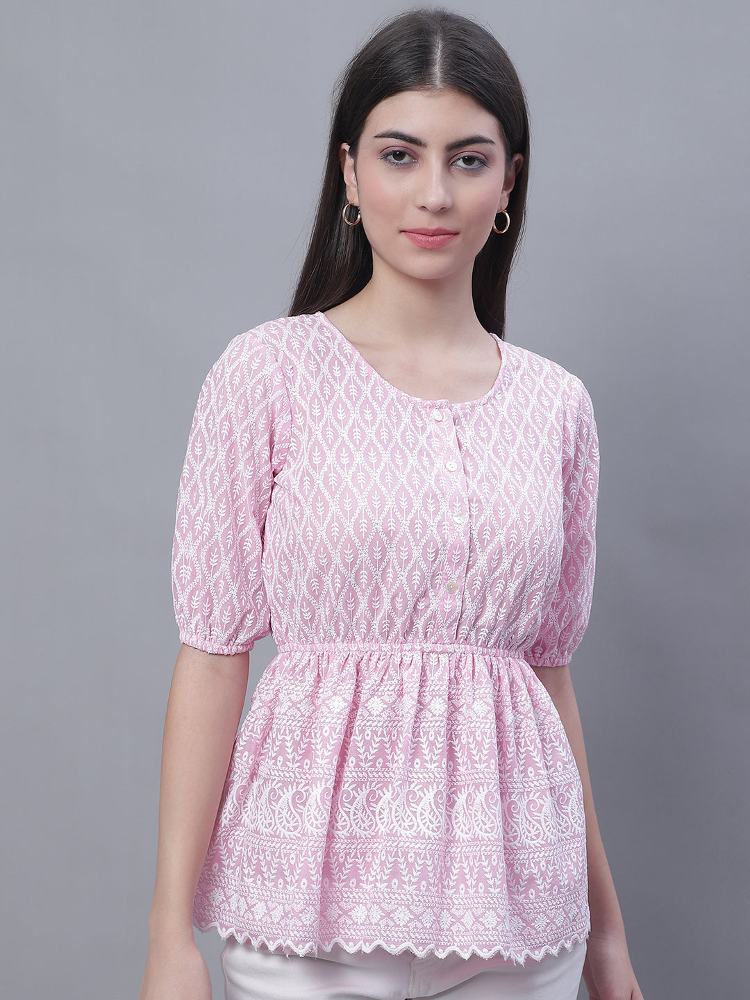 Womens Chikankari Work Empire Top