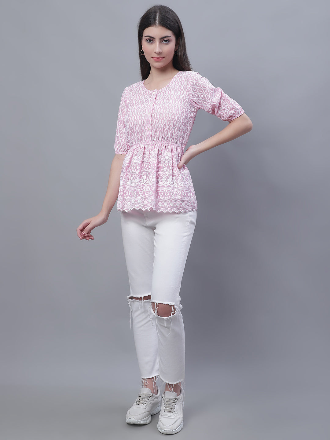 Womens Chikankari Work Empire Top