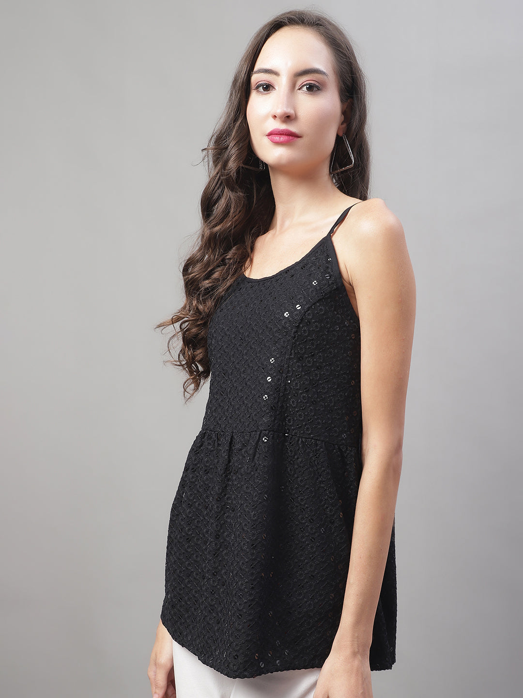 Womens Chikankari Sequen Work Empire Top