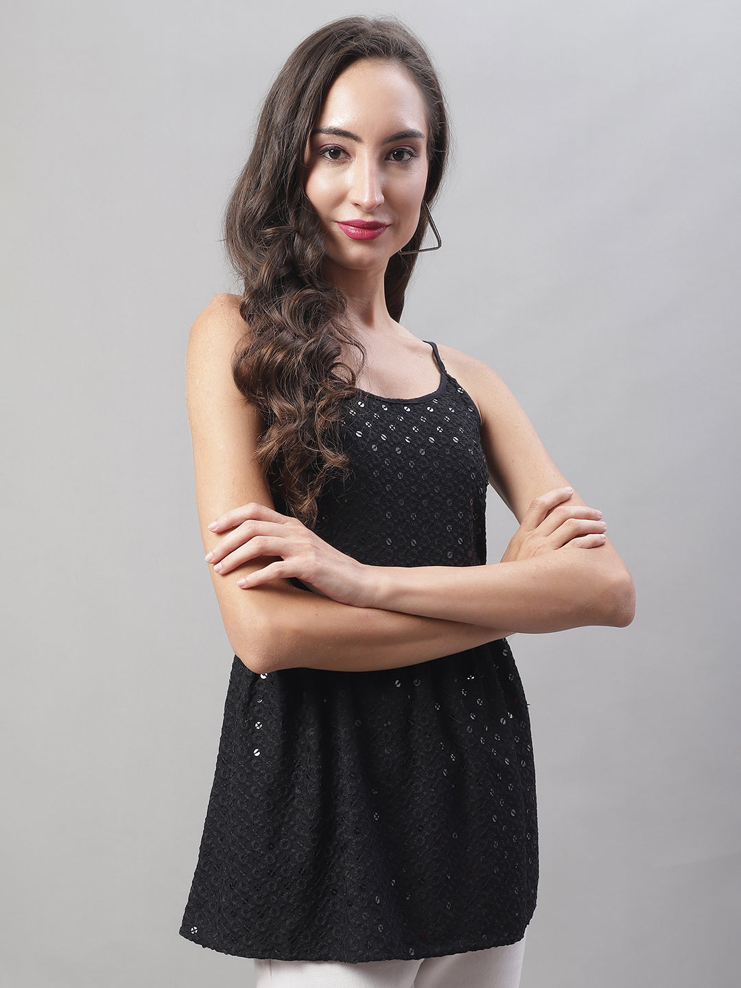 Womens Chikankari Sequen Work Empire Top