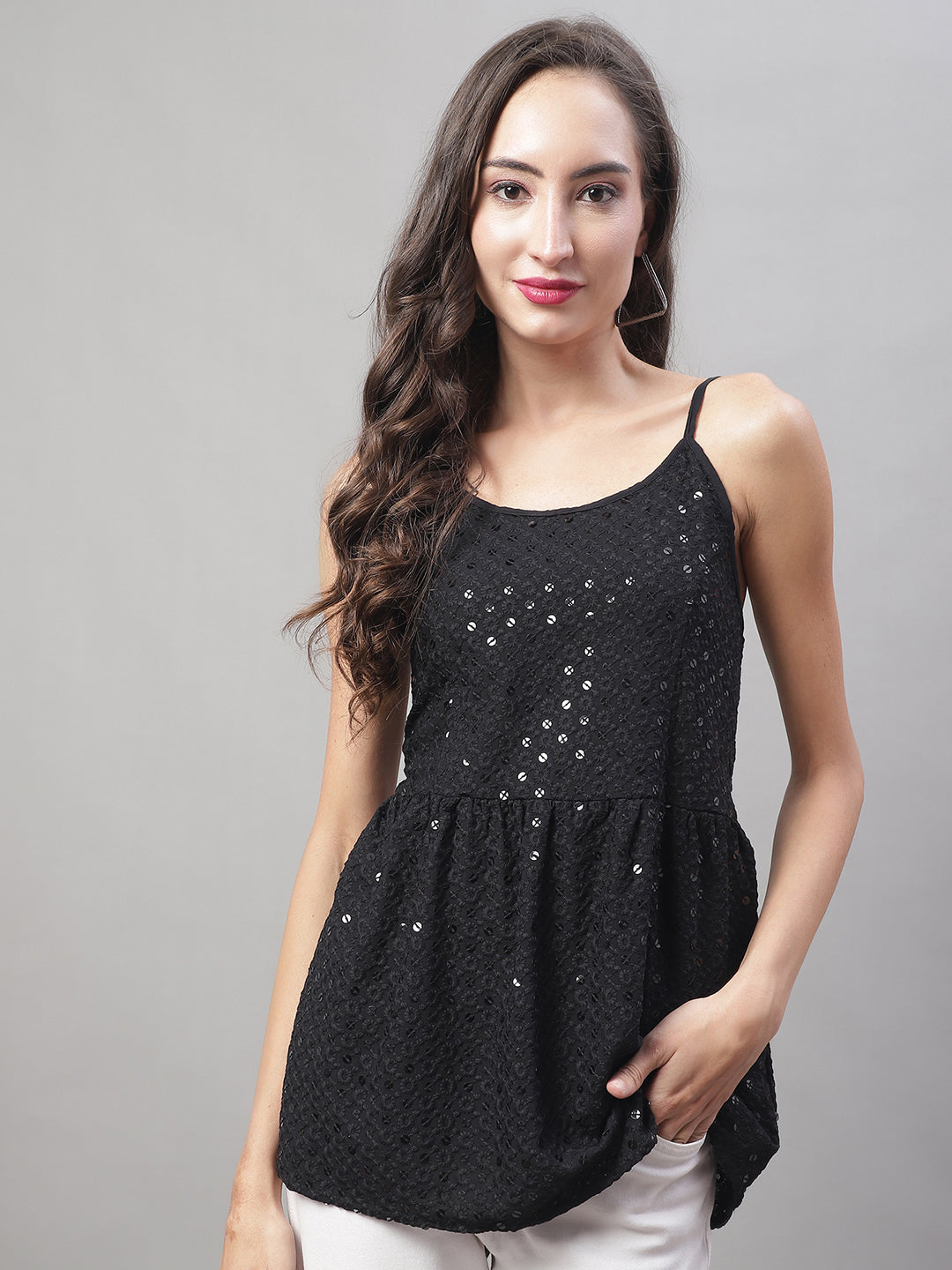 Womens Chikankari Sequen Work Empire Top