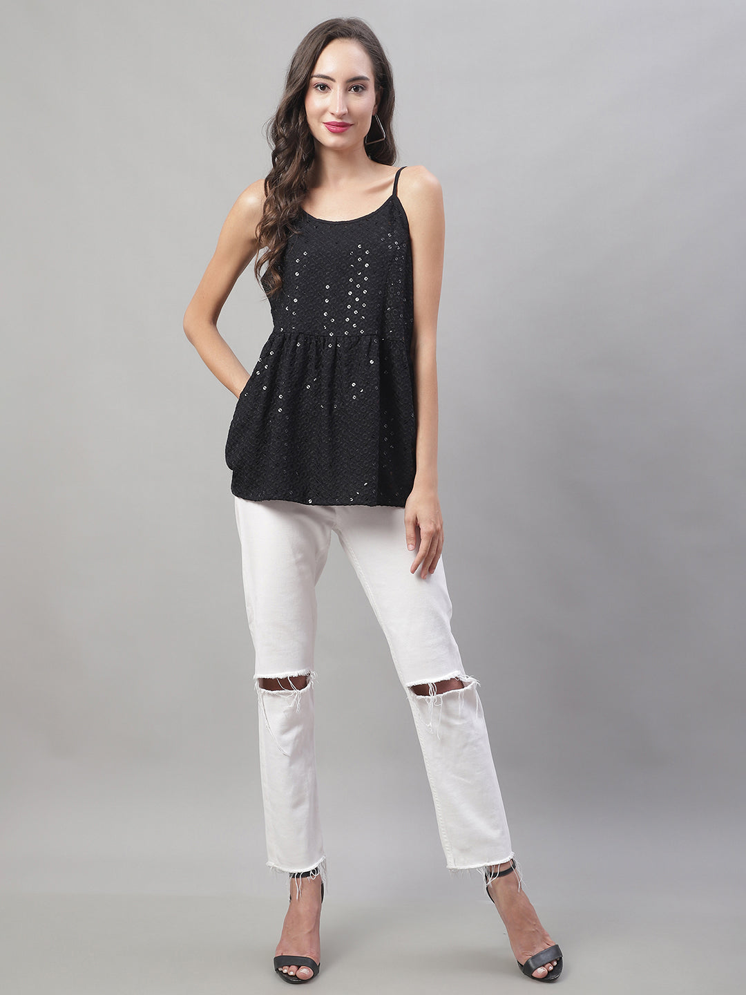 Womens Chikankari Sequen Work Empire Top