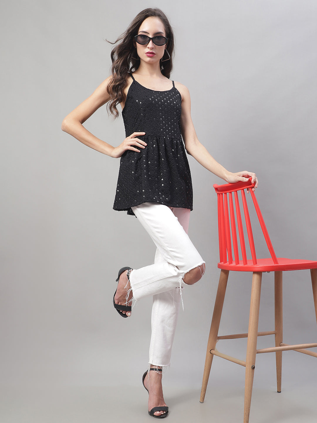 Womens Chikankari Sequen Work Empire Top